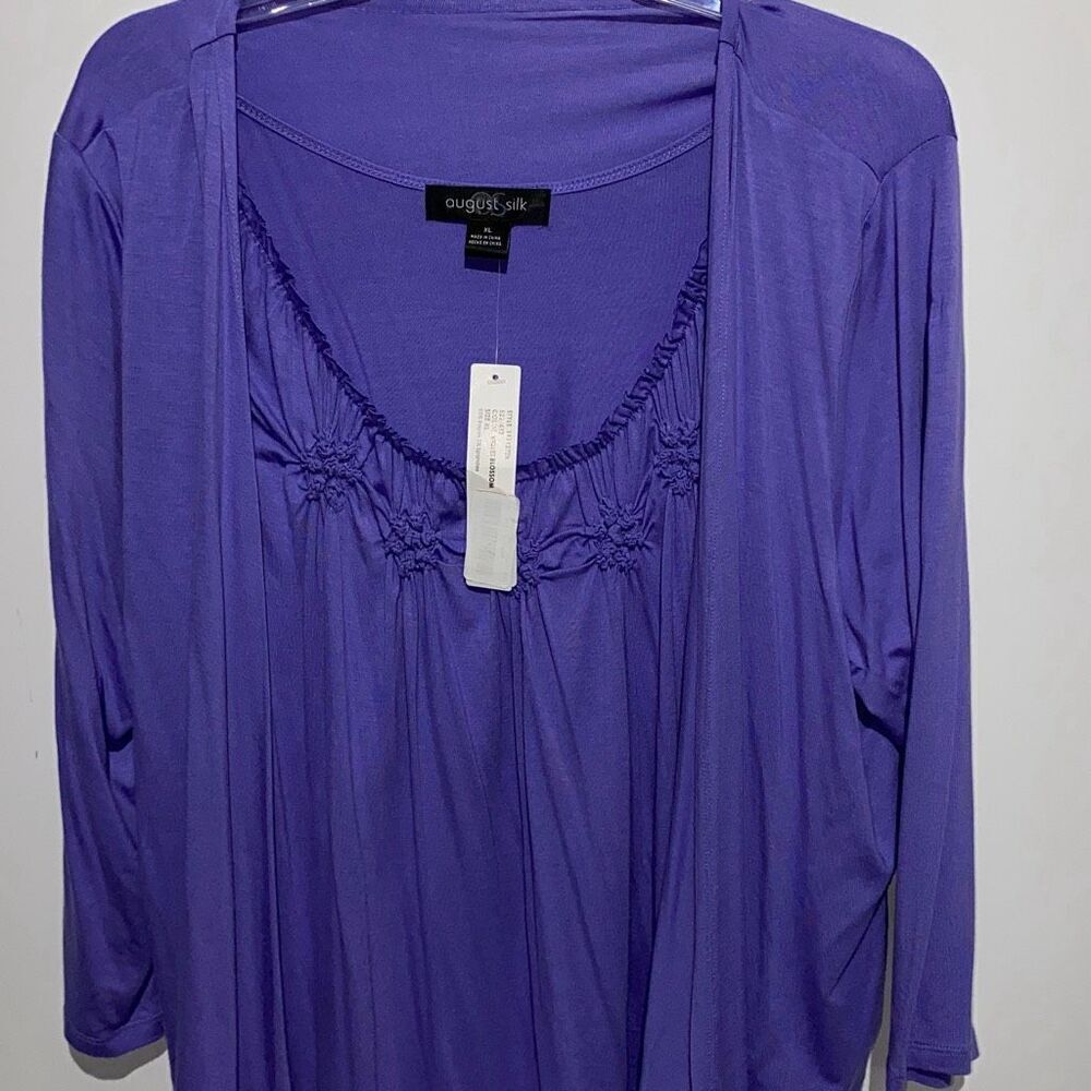 August‎ Silk Women's Violet Blossom 3/4 Sleeve Layer Blouse Size XL NWT